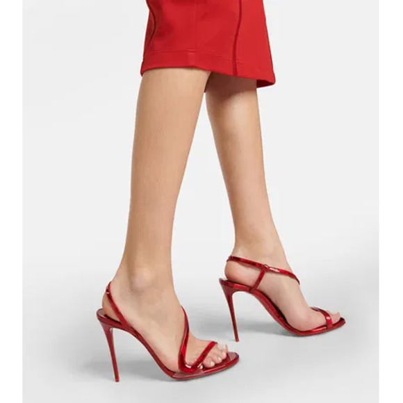 Christian Louboutin Rosalie Patent Leather Stilettos Strappy Sandals Red EU 37.5 - Picture 2 of 8